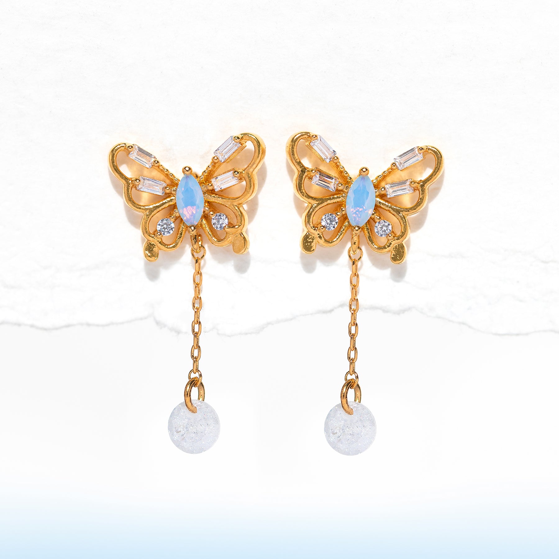 Dewy Butterfly Dangle Earrings